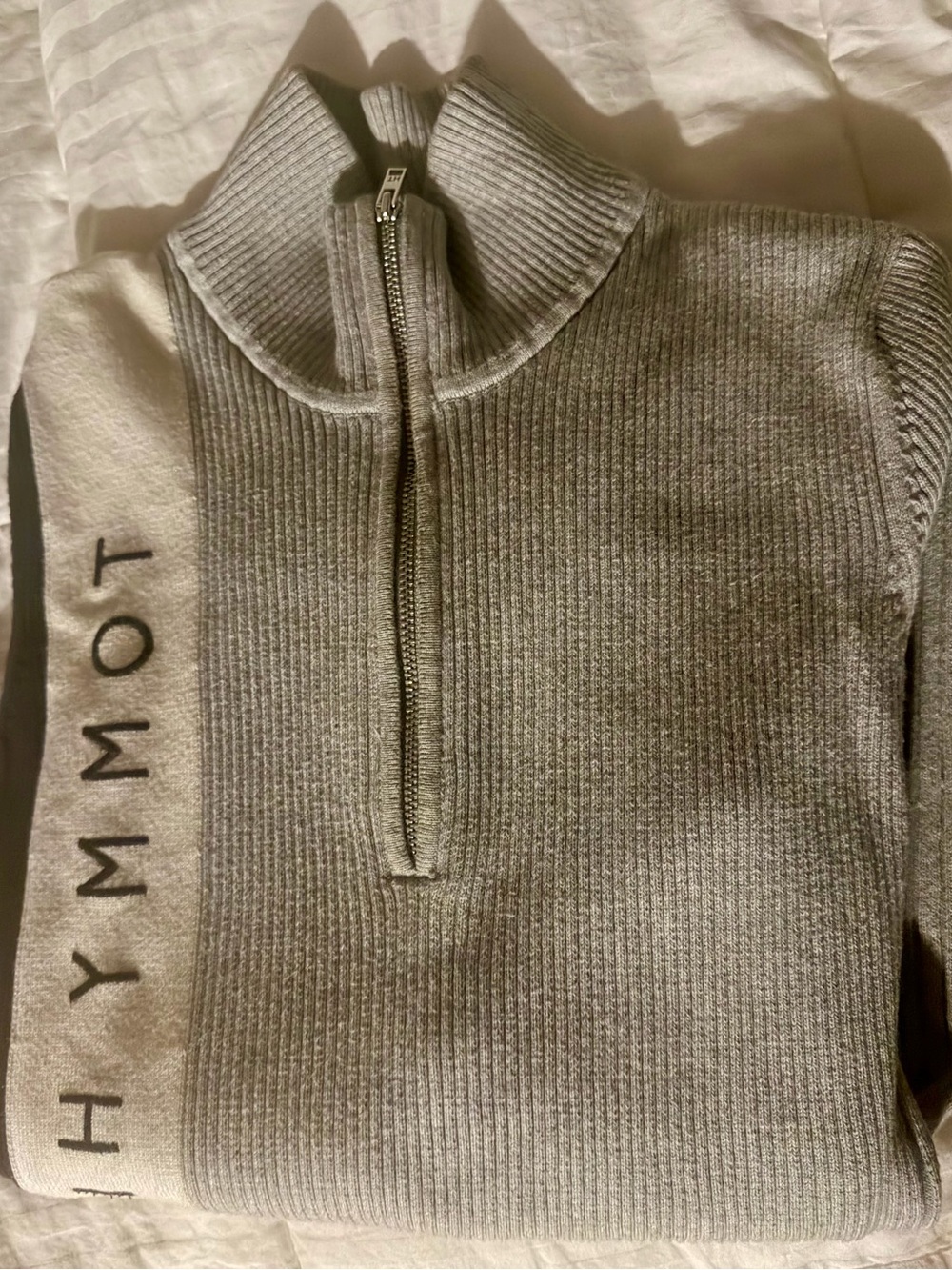 Tommy Hilfiger Women’s Quarter-Zip Ribbed Sport Sweater - Gray/Black - Picture 7 of 8